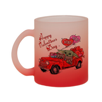 Yoda, happy valentines day (xoxo), Κούπα γυάλινη δίχρωμη με βάση το κόκκινο ματ, 330ml
