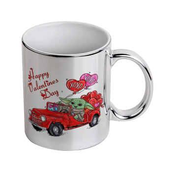 Yoda, happy valentines day (xoxo), Mug ceramic, silver mirror, 330ml