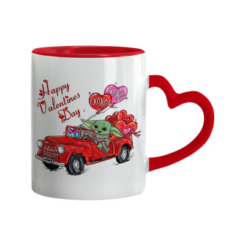 Yoda, happy valentines day (xoxo), Mug heart red handle, ceramic, 330ml