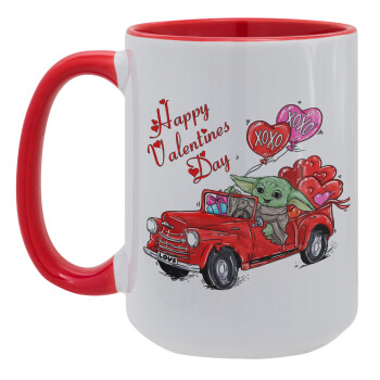 Yoda, happy valentines day (xoxo), Κούπα Mega 15oz, κεραμική Κόκκινη, 450ml
