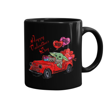 Yoda, happy valentines day (xoxo), Mug black, ceramic, 330ml