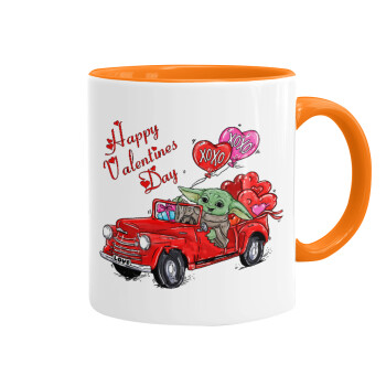 Yoda, happy valentines day (xoxo), Mug colored orange, ceramic, 330ml