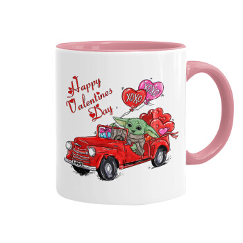 Yoda, happy valentines day (xoxo), Mug colored pink, ceramic, 330ml