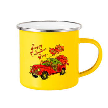Yoda, happy valentines day (xoxo), Yellow Enamel Metallic Cup 360ml