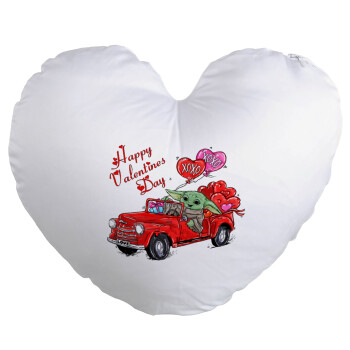 Yoda, happy valentines day (xoxo), Μαξιλάρι καναπέ καρδιά 40x40cm περιέχεται το  γέμισμα
