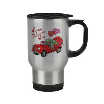 Yoda, happy valentines day (xoxo), Stainless steel travel mug with lid, double wall 450ml