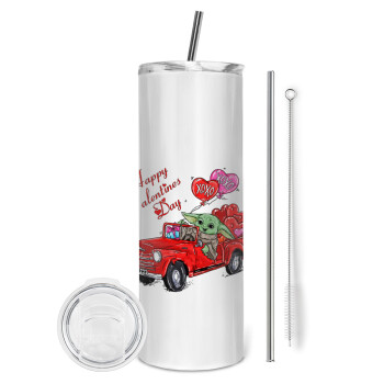 Yoda, happy valentines day (xoxo), Eco friendly stainless steel tumbler 600ml, with metal straw & cleaning brush