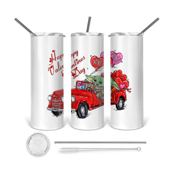Yoda, happy valentines day (xoxo), Tumbler stainless steel 600ml, with metal straw & cleaning brush