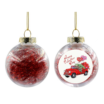 Yoda, happy valentines day (xoxo), Transparent Christmas tree ball ornament with red filling 8cm