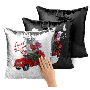 Yoda, happy valentines day (xoxo), Μαξιλάρι καναπέ Μαγικό Μαύρο με πούλιες 40x40cm περιέχεται το γέμισμα