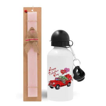 Yoda, happy valentines day (xoxo), Easter Set, metallic aluminum bottle (500ml) & aromatic flat Easter candle (30cm) (PINK)