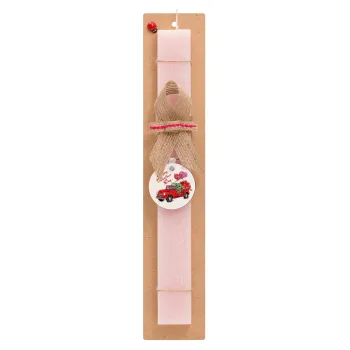 Yoda, happy valentines day (xoxo), Easter Set, wooden keychain & scented flat Easter candle (30cm) (PINK)