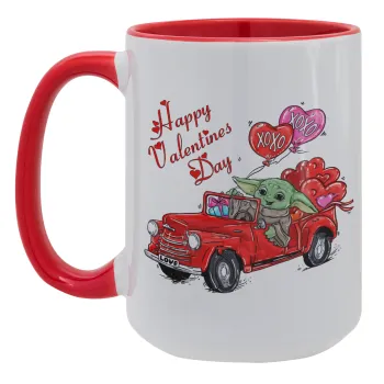 Yoda, happy valentines day (xoxo), Κούπα Mega 15oz, κεραμική Κόκκινη, 450ml