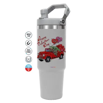 Yoda, happy valentines day (xoxo), GREY color, 890ml (30oz) stainless Steel Tumbler with Handle