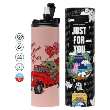 Yoda, happy valentines day (xoxo), Tumbler stainless steel PINK 600ml