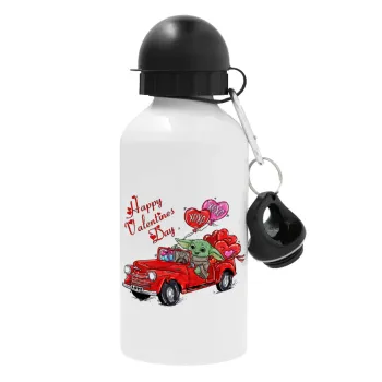 Yoda, happy valentines day (xoxo), Μεταλλικό παγούρι νερού, Λευκό, αλουμινίου 500ml