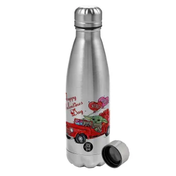 Yoda, happy valentines day (xoxo), Metallic water bottle, stainless steel, 750ml