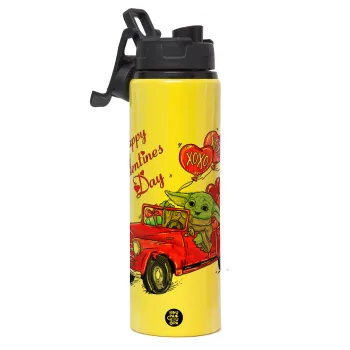 Yoda, happy valentines day (xoxo), Μεταλλικό παγούρι νερού με καπάκι ασφαλείας, αλουμινίου 850ml