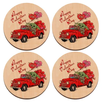 Yoda, happy valentines day (xoxo), ΣΕΤ x4 Σουβέρ ξύλινα στρογγυλά plywood (9cm)