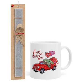 Yoda, happy valentines day (xoxo), Πασχαλινή Λαμπάδα με Κούπα κεραμική (330ml) & κερί αρωματικό πλακέ (30cm) (ΓΚΡΙ)