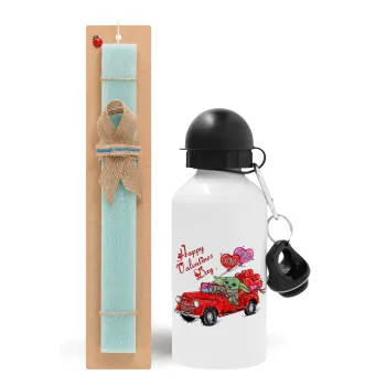 Yoda, happy valentines day (xoxo), Easter Set, metallic aluminum water bottle (500ml) & scented flat candle (30cm) (TURQUOISE)