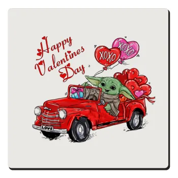 Yoda, happy valentines day (xoxo), Τετράγωνο μαγνητάκι ξύλινο 6x6cm