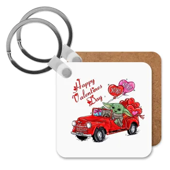 Yoda, happy valentines day (xoxo), Μπρελόκ Ξύλινο τετράγωνο MDF