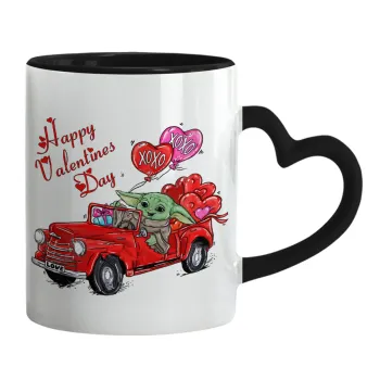 Yoda, happy valentines day (xoxo), Κούπα καρδιά χερούλι μαύρη, κεραμική, 330ml