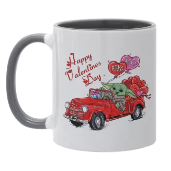 Yoda, happy valentines day (xoxo), Mug colored grey, ceramic, 330ml
