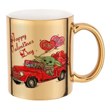 Yoda, happy valentines day (xoxo), Mug ceramic, gold mirror, 330ml