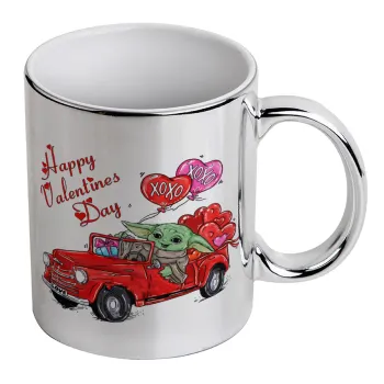 Yoda, happy valentines day (xoxo), Κούπα κεραμική, ασημένια καθρέπτης, 330ml