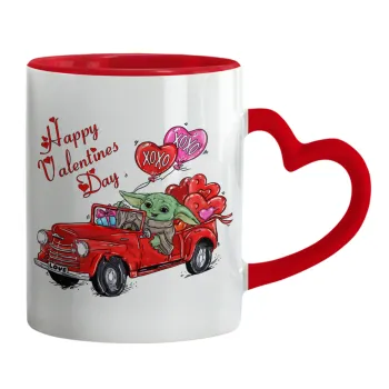 Yoda, happy valentines day (xoxo), Mug heart red handle, ceramic, 330ml