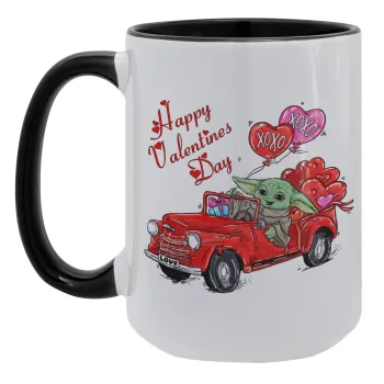 Yoda, happy valentines day (xoxo), Κούπα Mega 15oz, κεραμική Μαύρη, 450ml