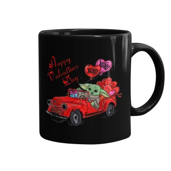 Yoda, happy valentines day (xoxo), Κούπα Μαύρη, κεραμική, 330ml