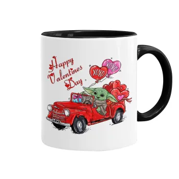 Yoda, happy valentines day (xoxo), Mug colored black, ceramic, 330ml