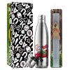 Easter Set, metallic stainless thermos flask (500ml) & scented flat Easter candle (30cm) (GRAY)