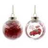 Transparent Christmas tree ball ornament with red filling 8cm