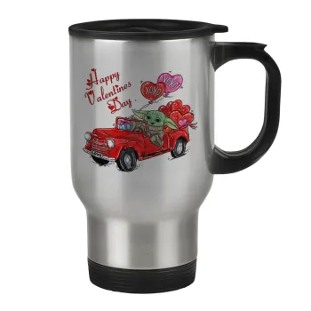 Yoda, happy valentines day (xoxo), Stainless steel travel mug with lid, double wall 450ml