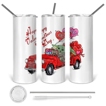 Yoda, happy valentines day (xoxo), Tumbler ποτήρι θερμό από ανοξείδωτο ατσάλι 600ml, με μεταλλικό καλαμάκι & βούρτσα καθαρισμού