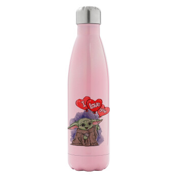 Yoda, i love you, Metal mug thermos Pink Iridiscent (Stainless steel), double wall, 500ml