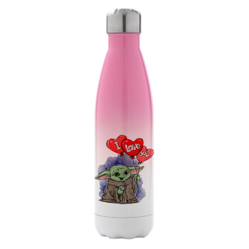 Yoda, i love you, Metal mug thermos Pink/White (Stainless steel), double wall, 500ml