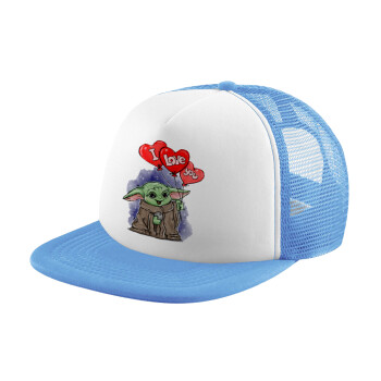Yoda, i love you, Καπέλο Soft Trucker με Δίχτυ Γαλάζιο/Λευκό
