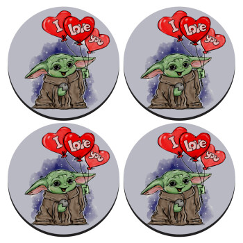 Yoda, i love you, ΣΕΤ 4 Σουβέρ ξύλινα στρογγυλά (9cm)
