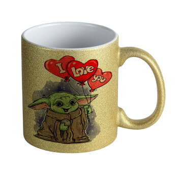 Yoda, i love you, Κούπα Χρυσή Glitter που γυαλίζει, κεραμική, 330ml