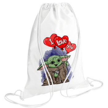 Yoda, i love you, Τσάντα πλάτης πουγκί GYMBAG λευκή (28x40cm)