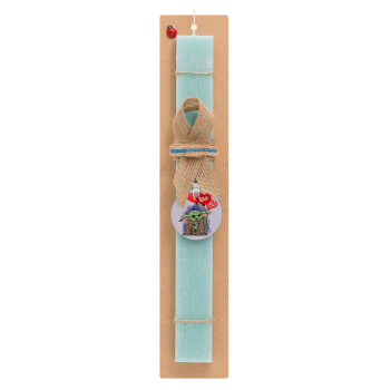 Yoda, i love you, Easter Set, wooden keychain & aromatic flat Easter candle (30cm) (TURQUOISE)