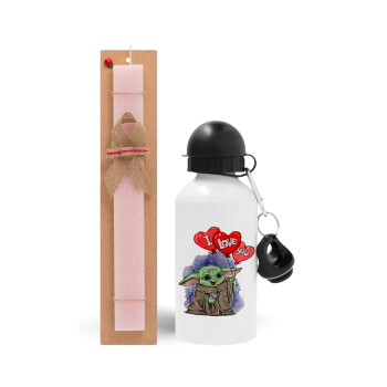 Yoda, i love you, Easter Set, metallic aluminum bottle (500ml) & aromatic flat Easter candle (30cm) (PINK)