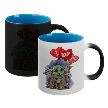 Yoda, i love you, Κούπα Μαγική εσωτερικό μπλε, κεραμική 330ml που αλλάζει χρώμα με το ζεστό ρόφημα