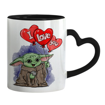 Yoda, i love you, Κούπα καρδιά χερούλι μαύρη, κεραμική, 330ml