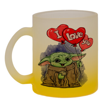 Yoda, i love you, Κούπα γυάλινη δίχρωμη με βάση το κίτρινο ματ, 330ml